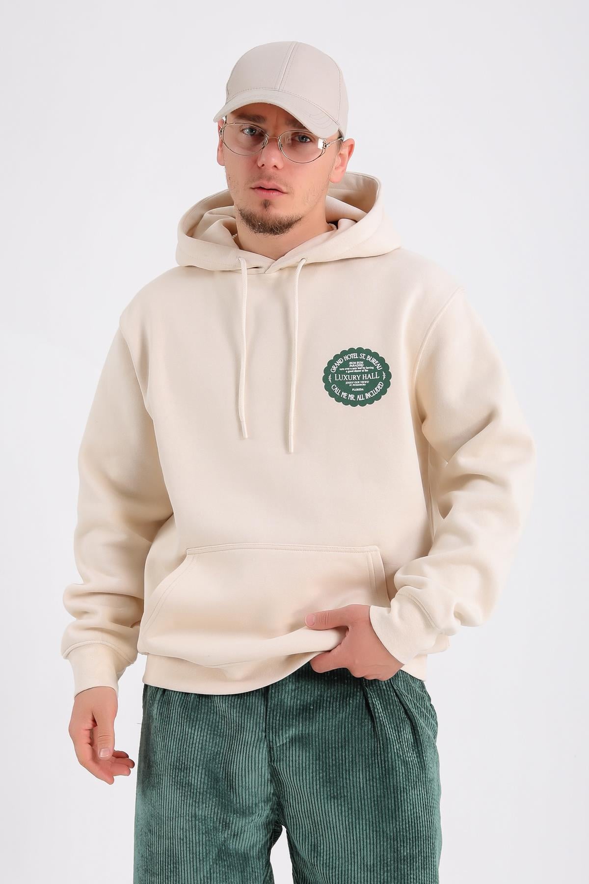 Hall Baskılı Krem Oversize Sweatshirt SW1192