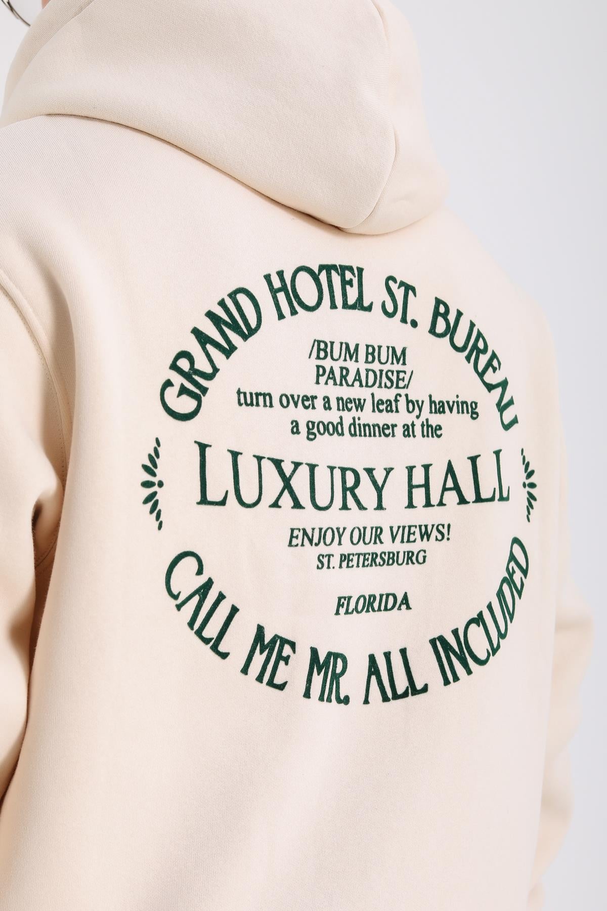 Hall Baskılı Krem Oversize Sweatshirt SW1192