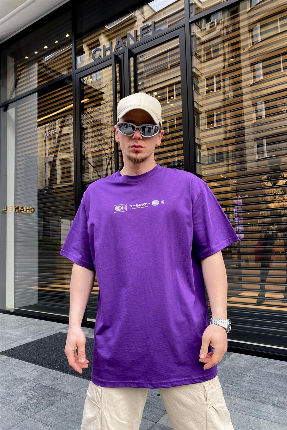 Heavy Jam Baskılı Mor Oversize Tshirt T586