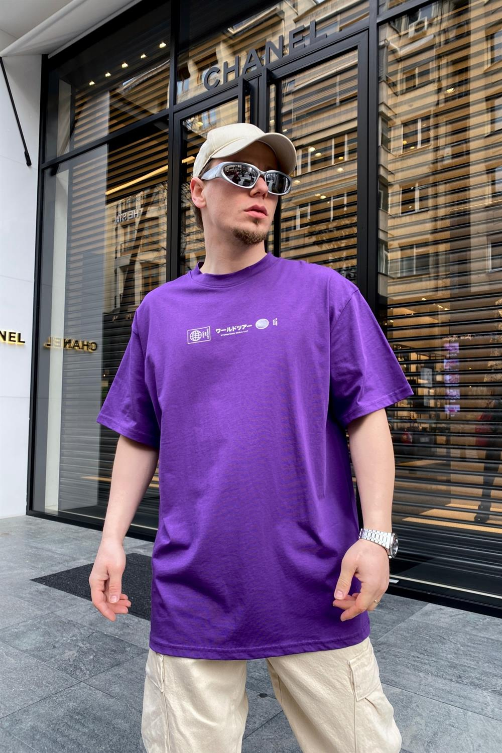 Heavy Jam Baskılı Mor Oversize Tshirt T586