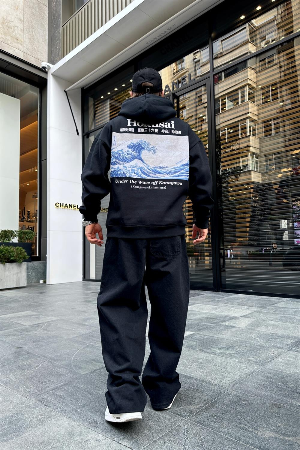Hokusai Baskılı Siyah Oversize Sweatshirt SW951