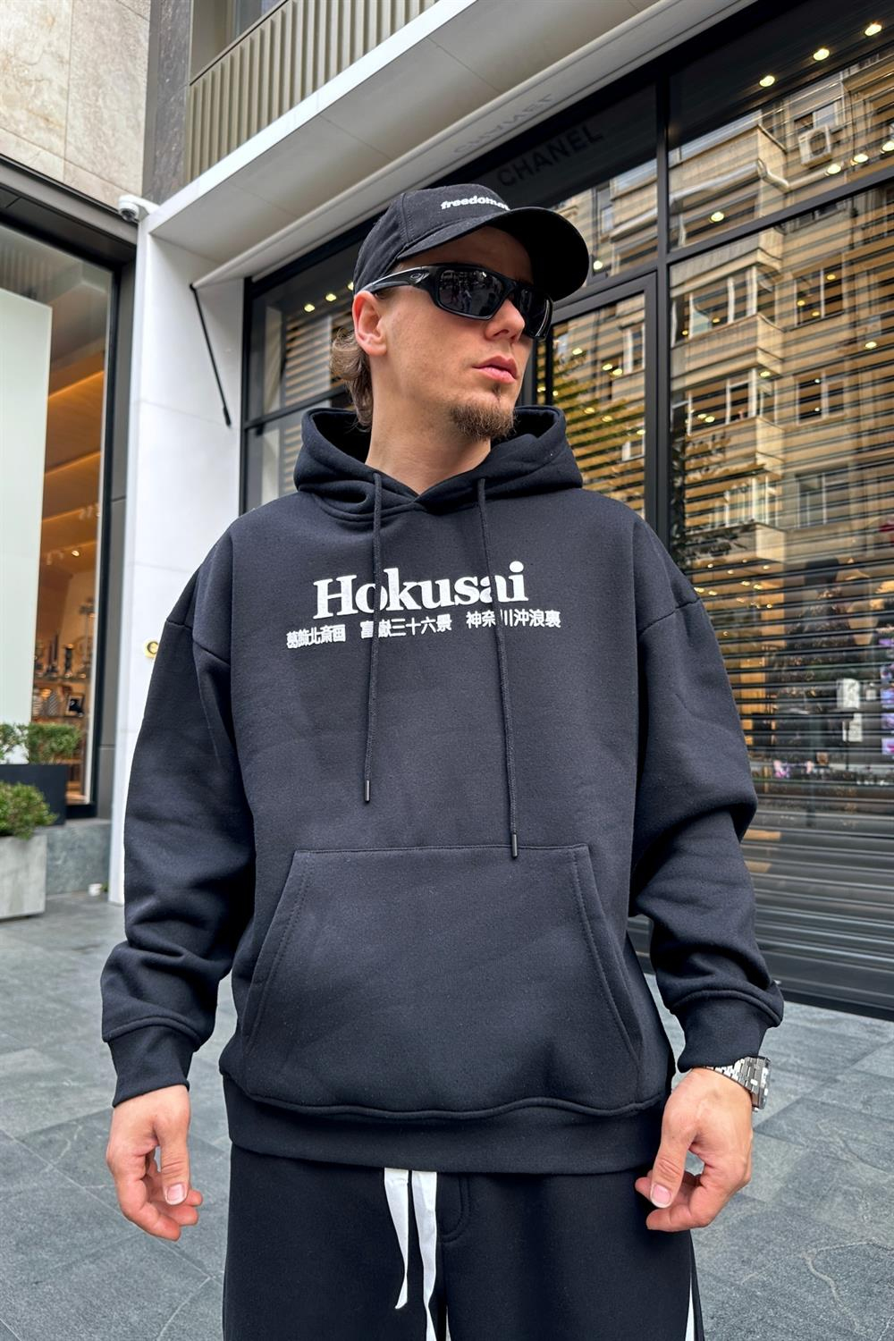 Hokusai Baskılı Siyah Oversize Sweatshirt SW951