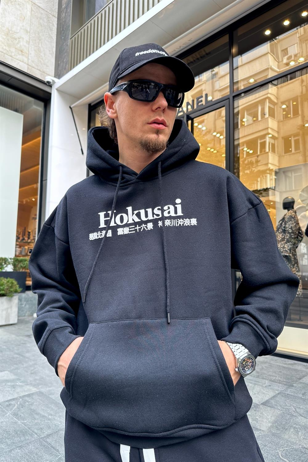 Hokusai Baskılı Siyah Oversize Sweatshirt SW951