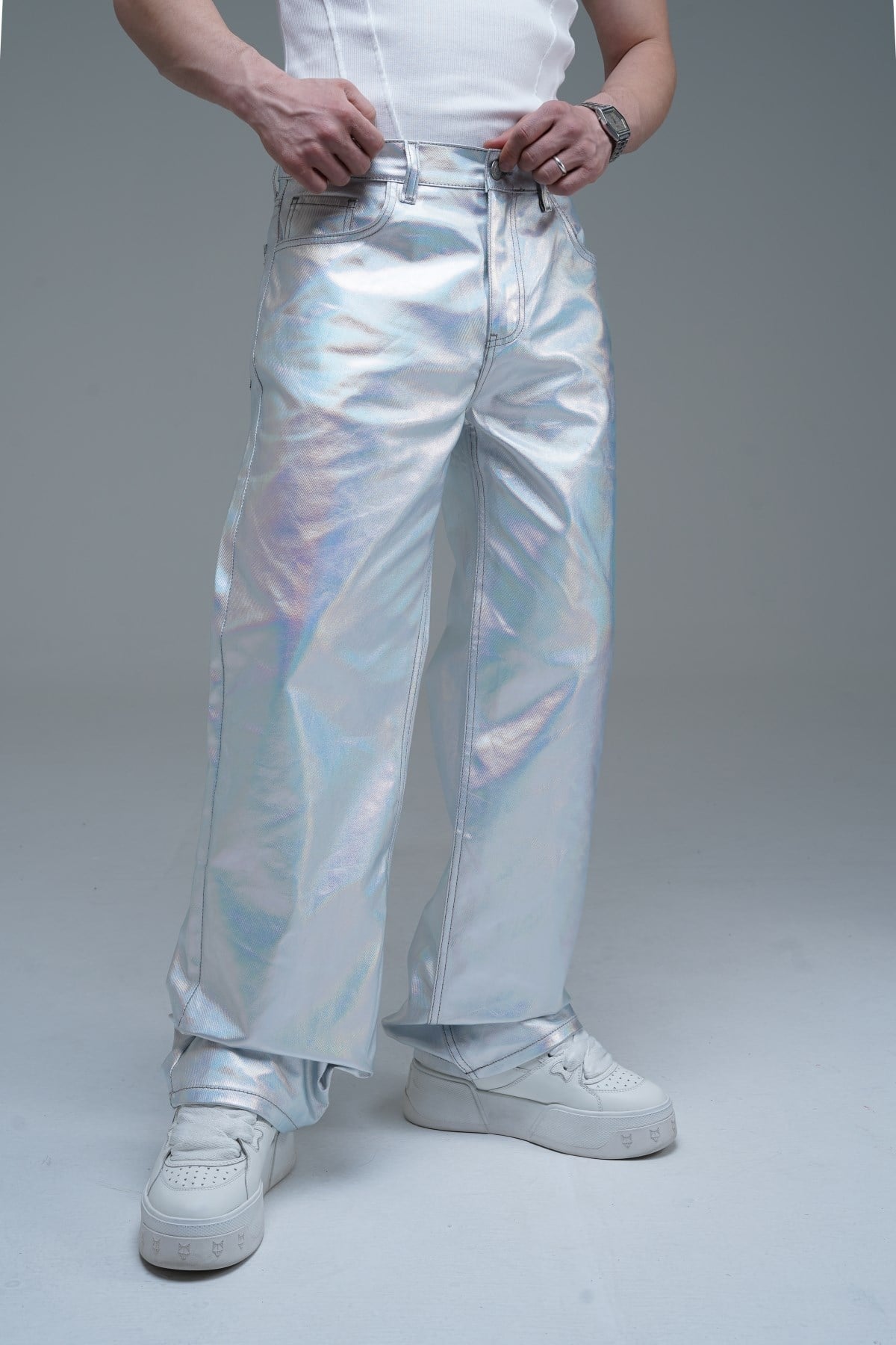 Hologram Efektli Baggy Jean Pantolon