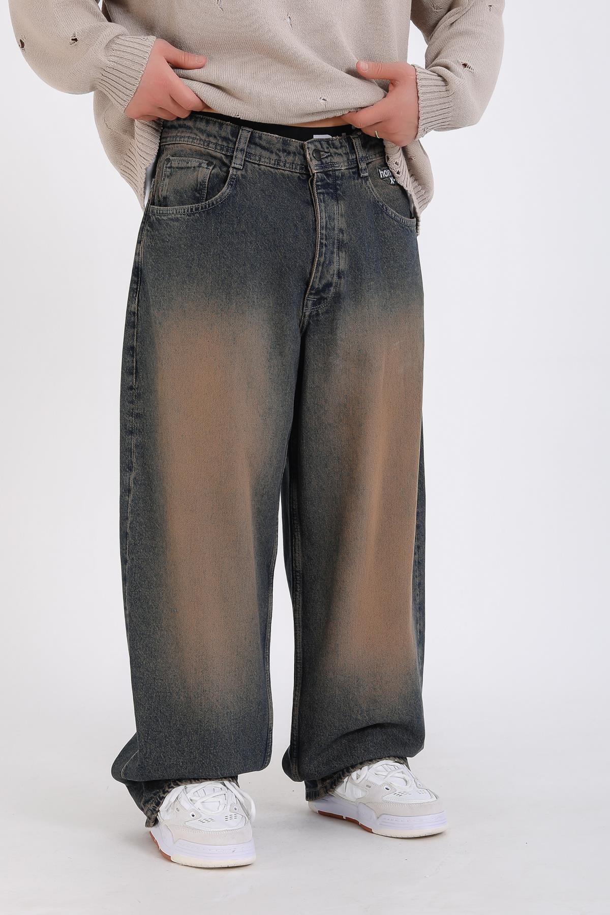 Homeboy Acid Wash Kahve Baggy Jean Pantolon P1126