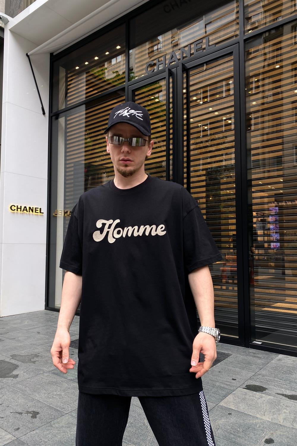 Homme Baskılı Siyah Oversize Tshirt T677