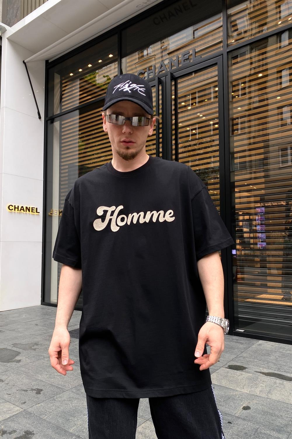 Homme Baskılı Siyah Oversize Tshirt T677