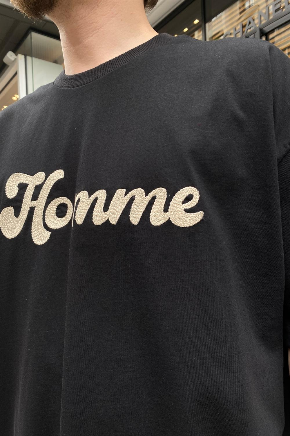 Homme Baskılı Siyah Oversize Tshirt T677