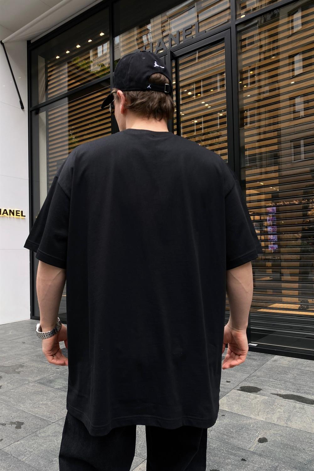 Homme Baskılı Siyah Oversize Tshirt T677