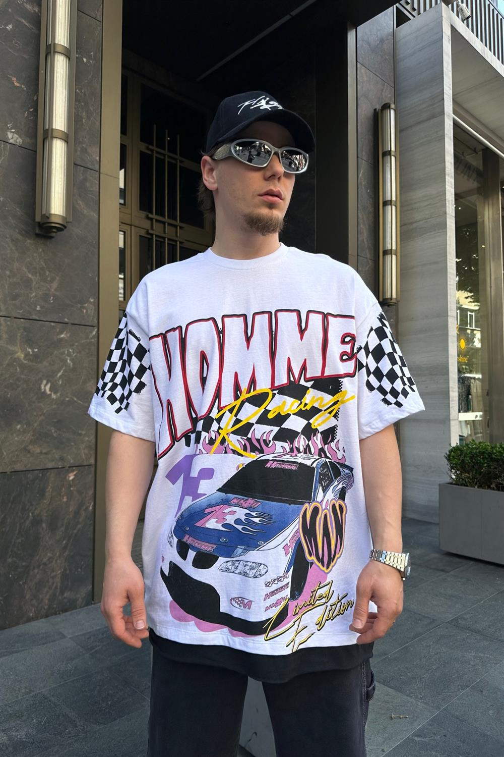Homme Race Baskılı Oversize Tshirt T734