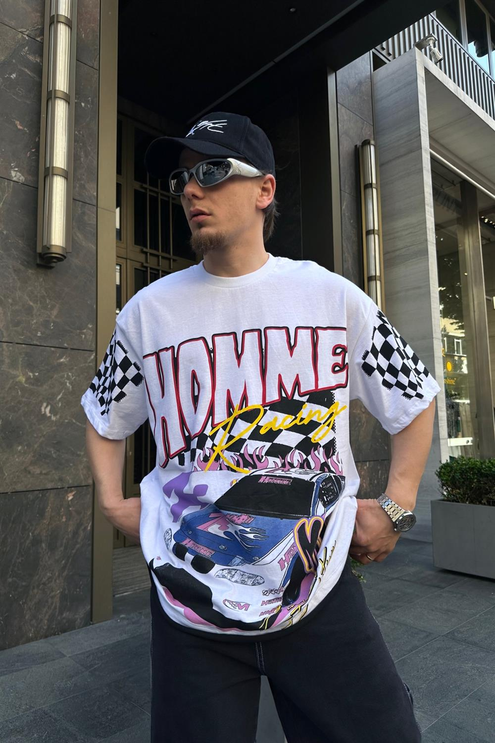 Homme Race Baskılı Oversize Tshirt T734