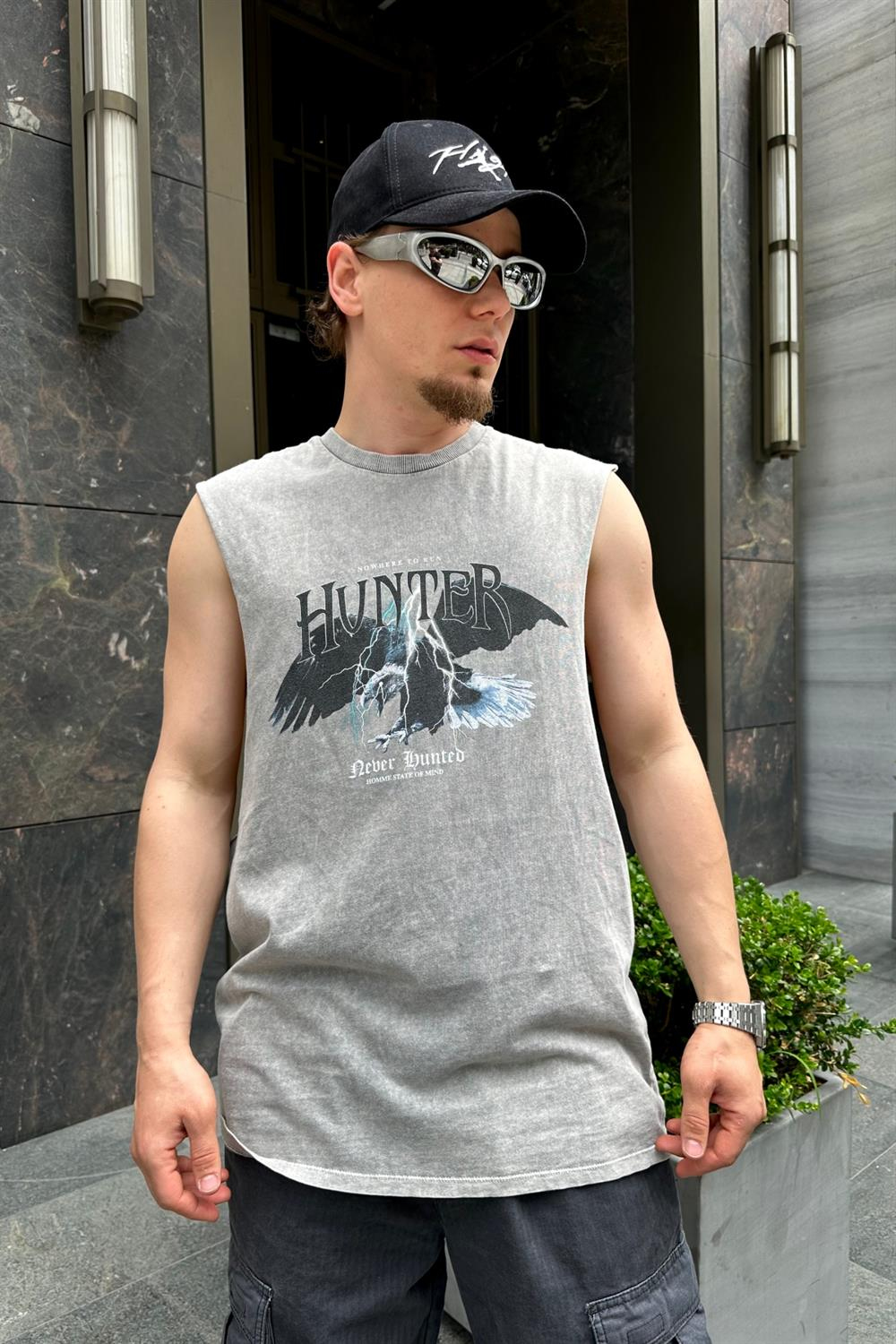 Hunter Baskılı Acid Wash Oversize Atlet T765