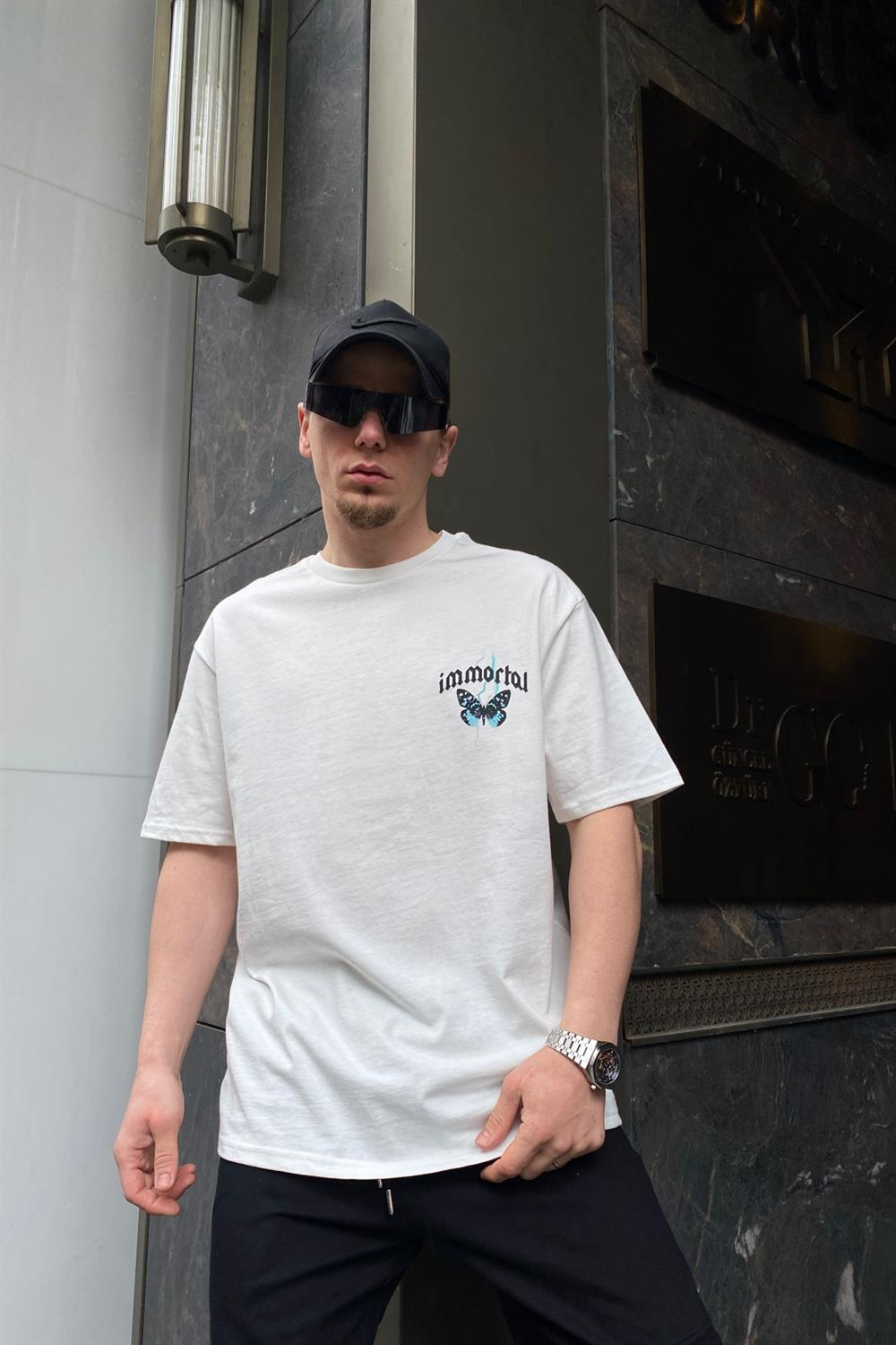 İmmortal Butterfly Baskılı Krem Oversize Tshirt T602