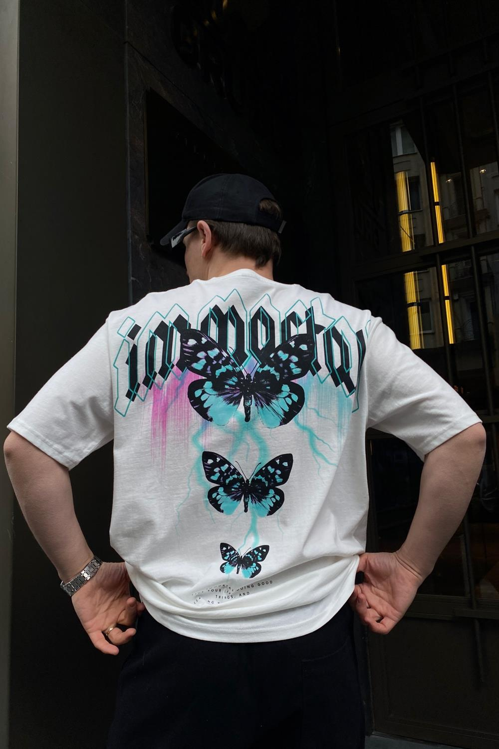 İmmortal Butterfly Baskılı Krem Oversize Tshirt T602
