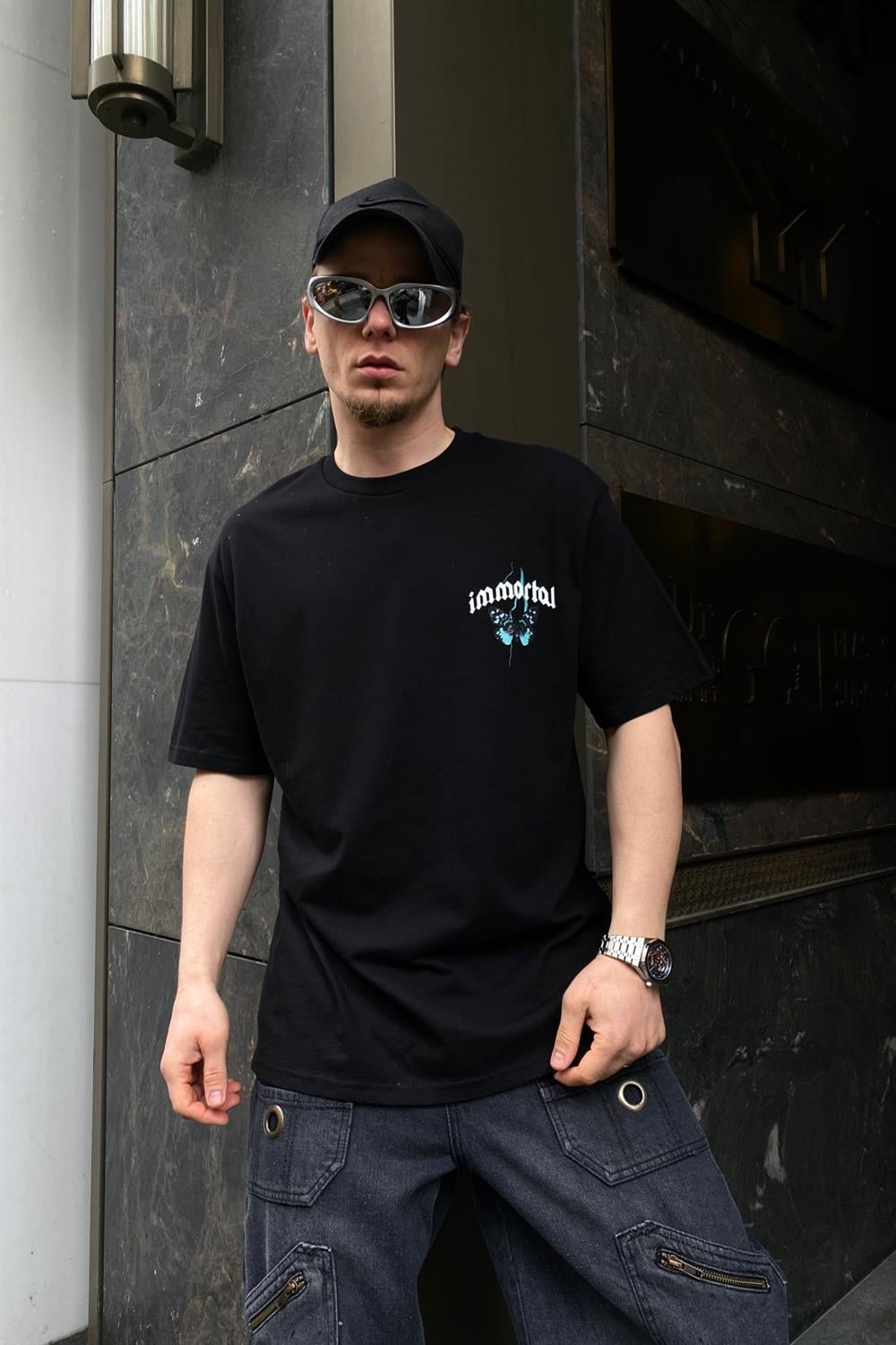 İmmortal Butterfly Baskılı Siyah Oversize Tshirt T603