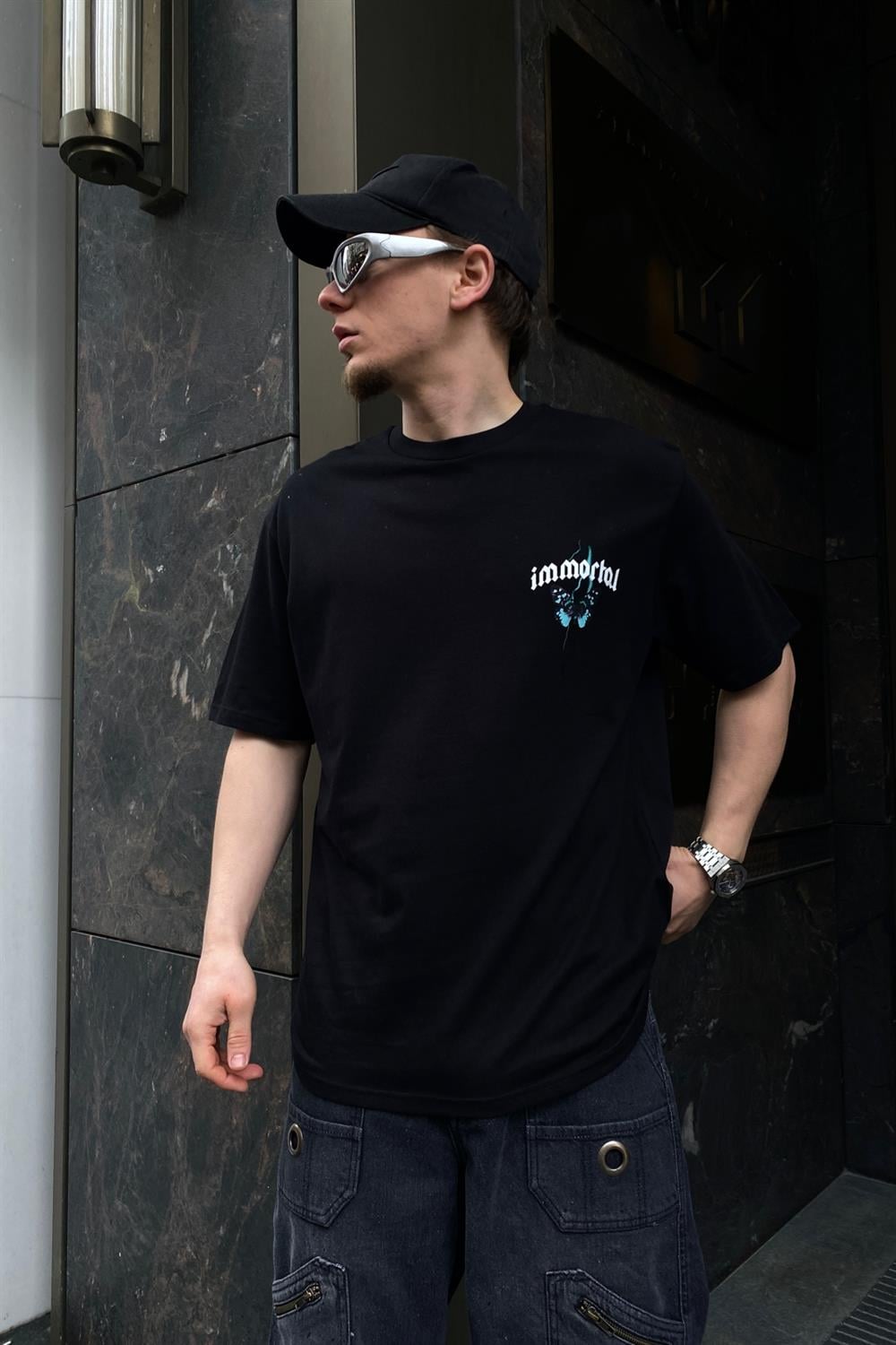 İmmortal Butterfly Baskılı Siyah Oversize Tshirt T603