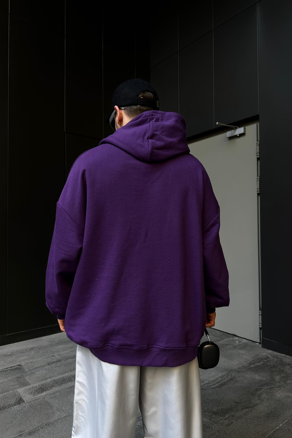 Intelligence Baskılı Mor Oversize Hoodie SW1104