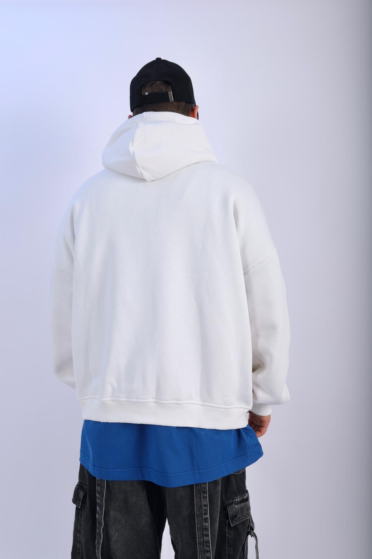 Isolation Baskılı Beyaz Oversize Zipper Hoodie SW1098