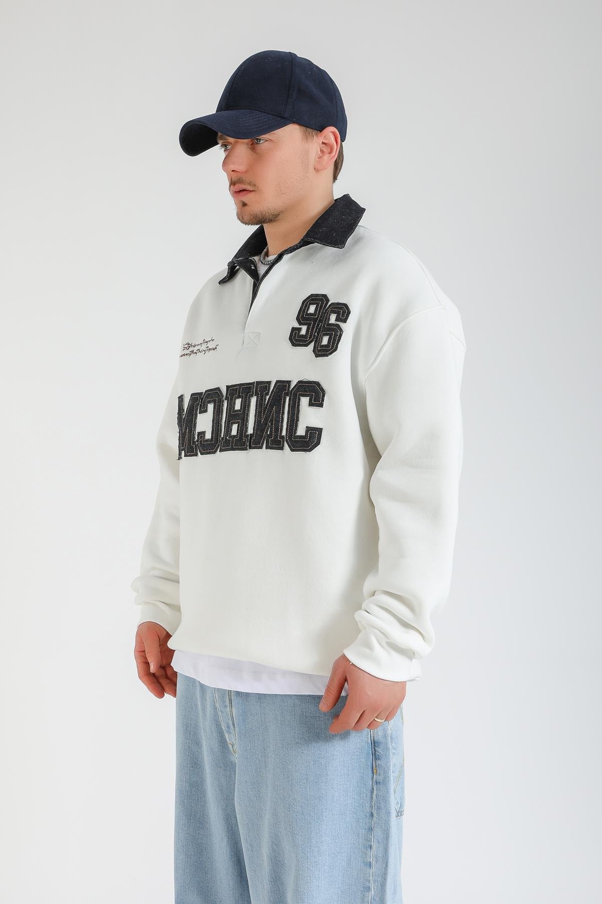 Jean Patch Detay Polo Yaka Oversize Sweatshirt SW1368