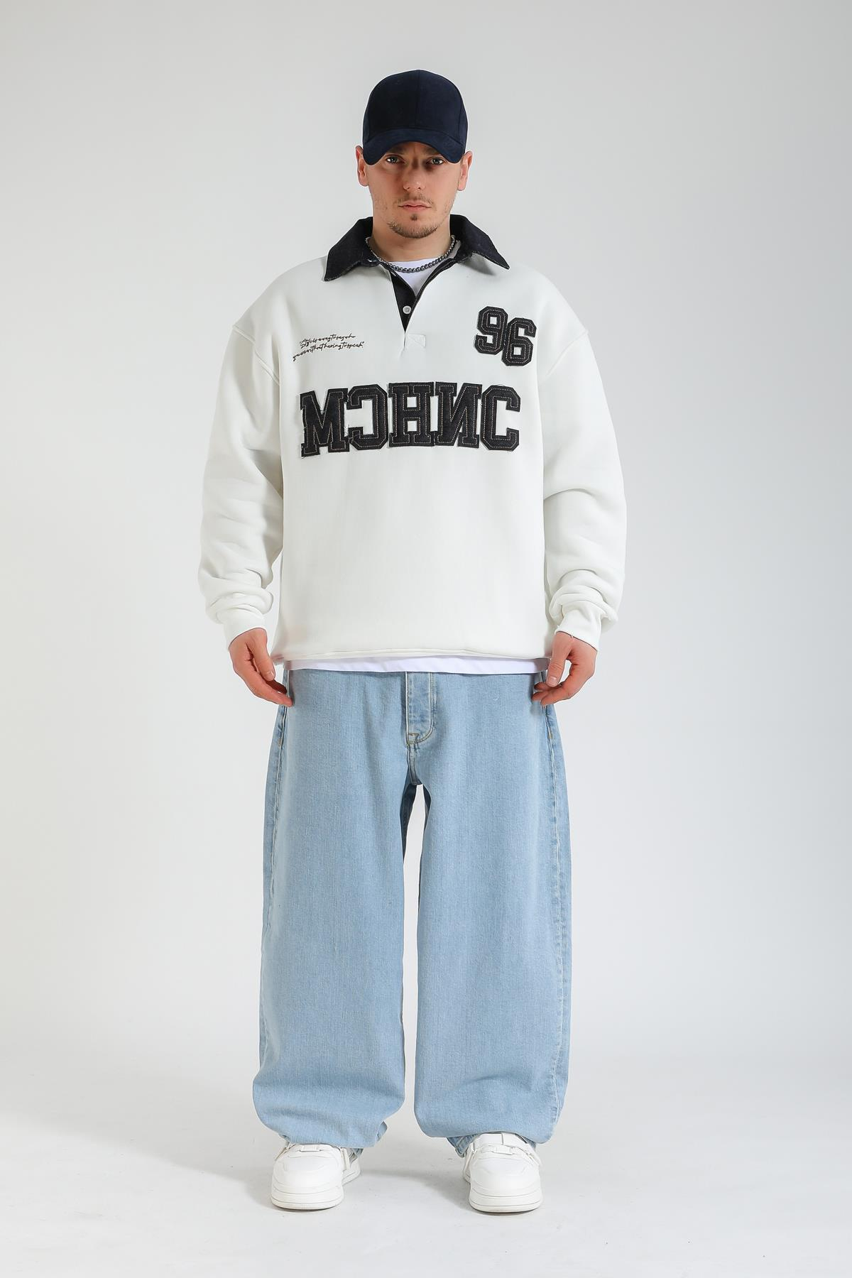 Jean Patch Detay Polo Yaka Oversize Sweatshirt SW1368