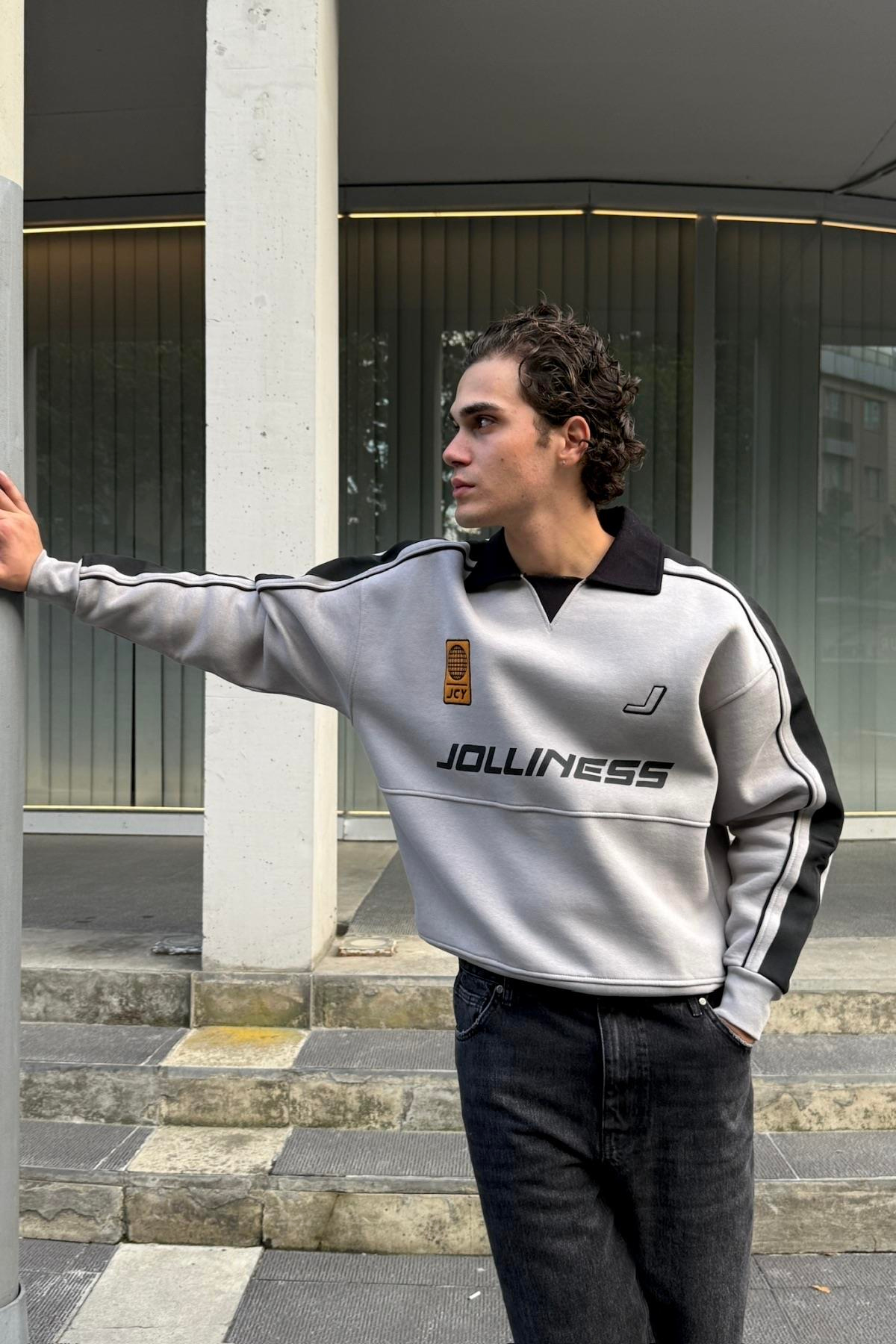 Jolliness Baskılı Polo Yaka Oversize Sweatshirt JC01