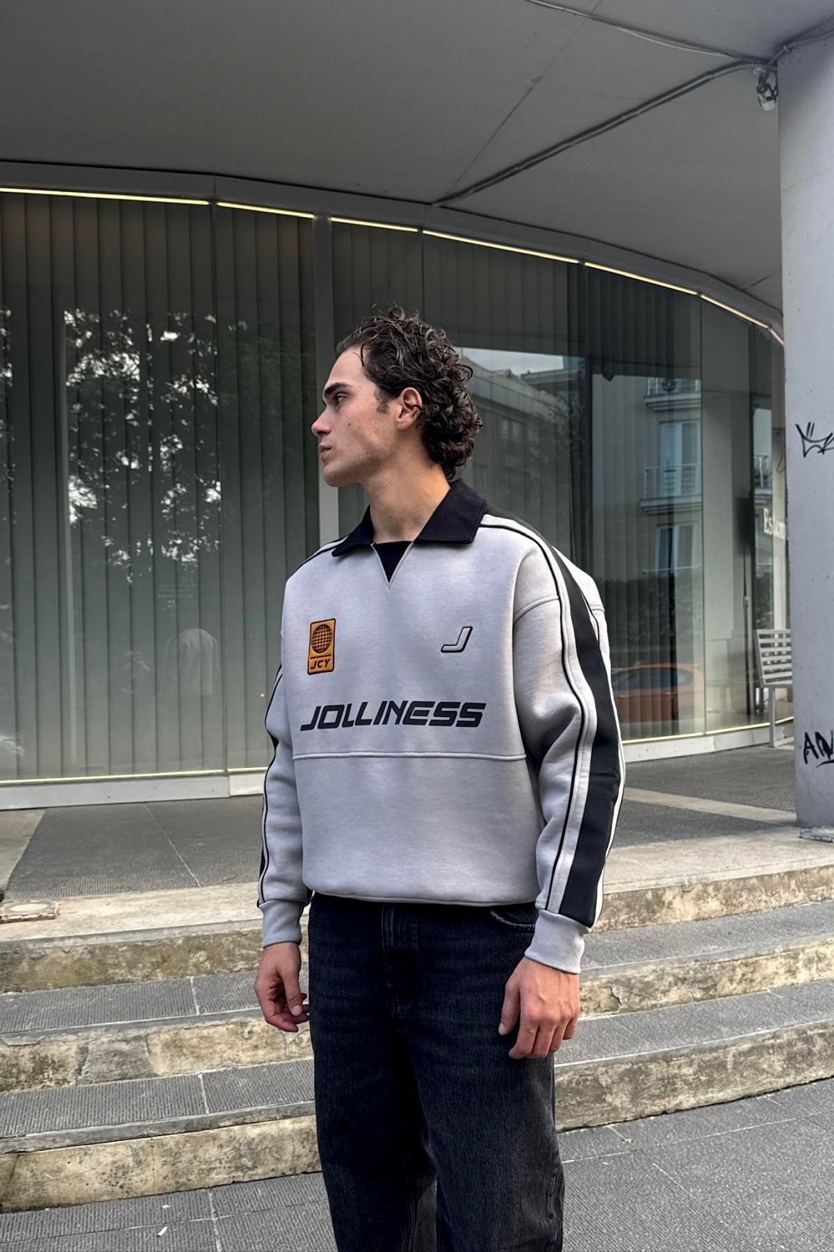 Jolliness Baskılı Polo Yaka Oversize Sweatshirt JC01