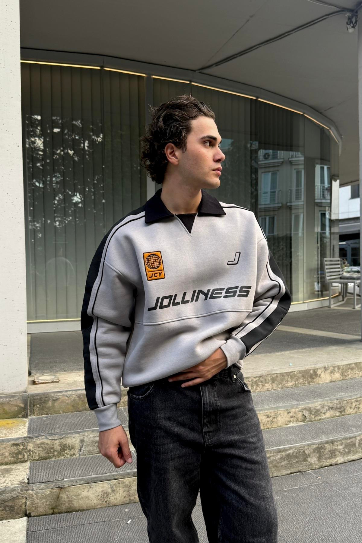 Jolliness Baskılı Polo Yaka Oversize Sweatshirt JC01