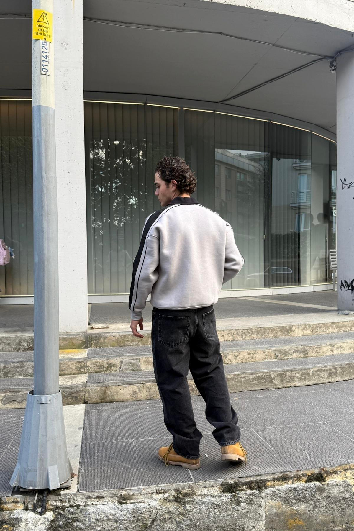 Jolliness Baskılı Polo Yaka Oversize Sweatshirt JC01