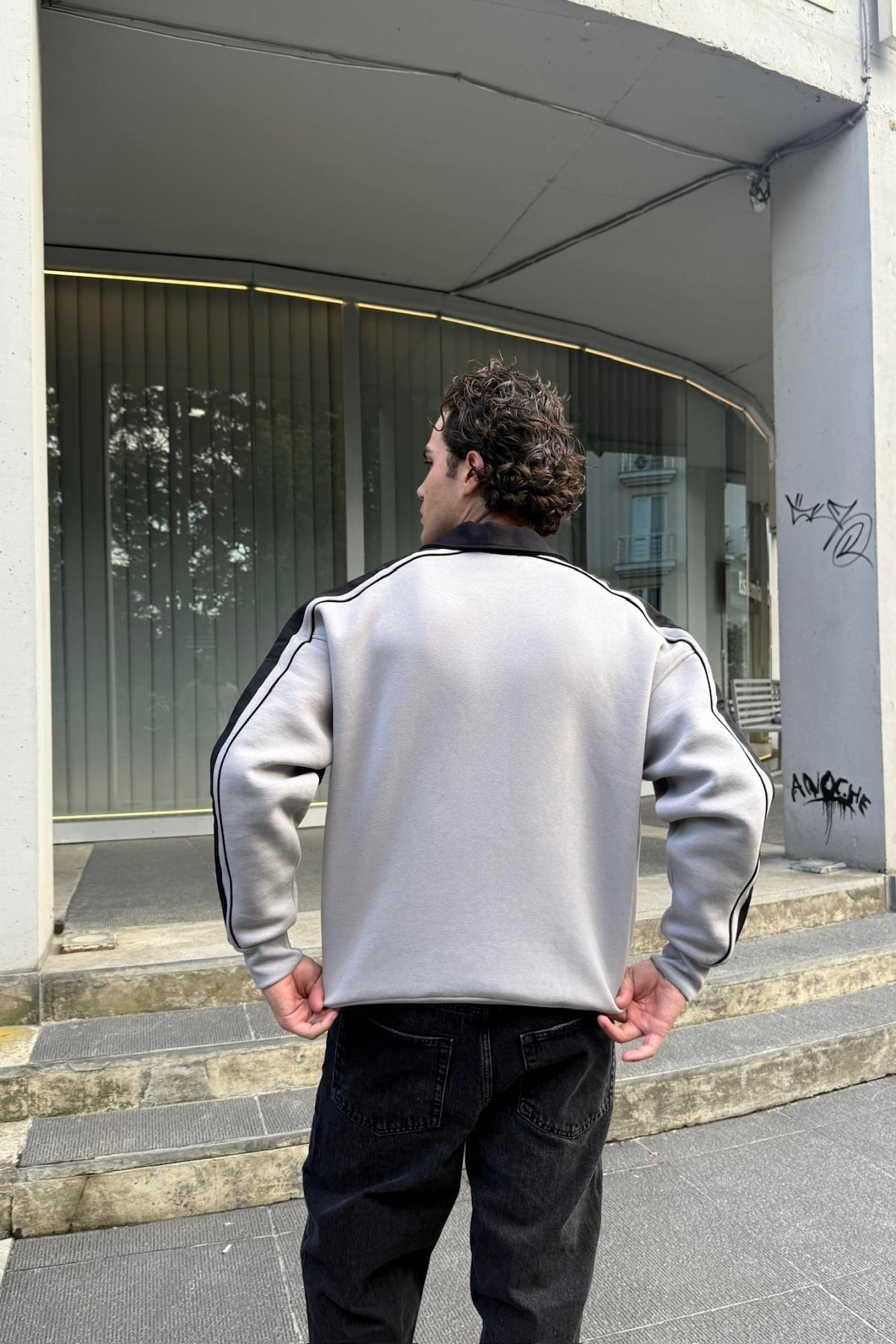Jolliness Baskılı Polo Yaka Oversize Sweatshirt JC01