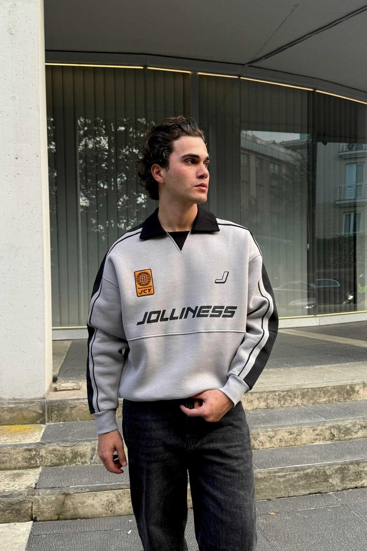 Jolliness Baskılı Polo Yaka Oversize Sweatshirt JC01