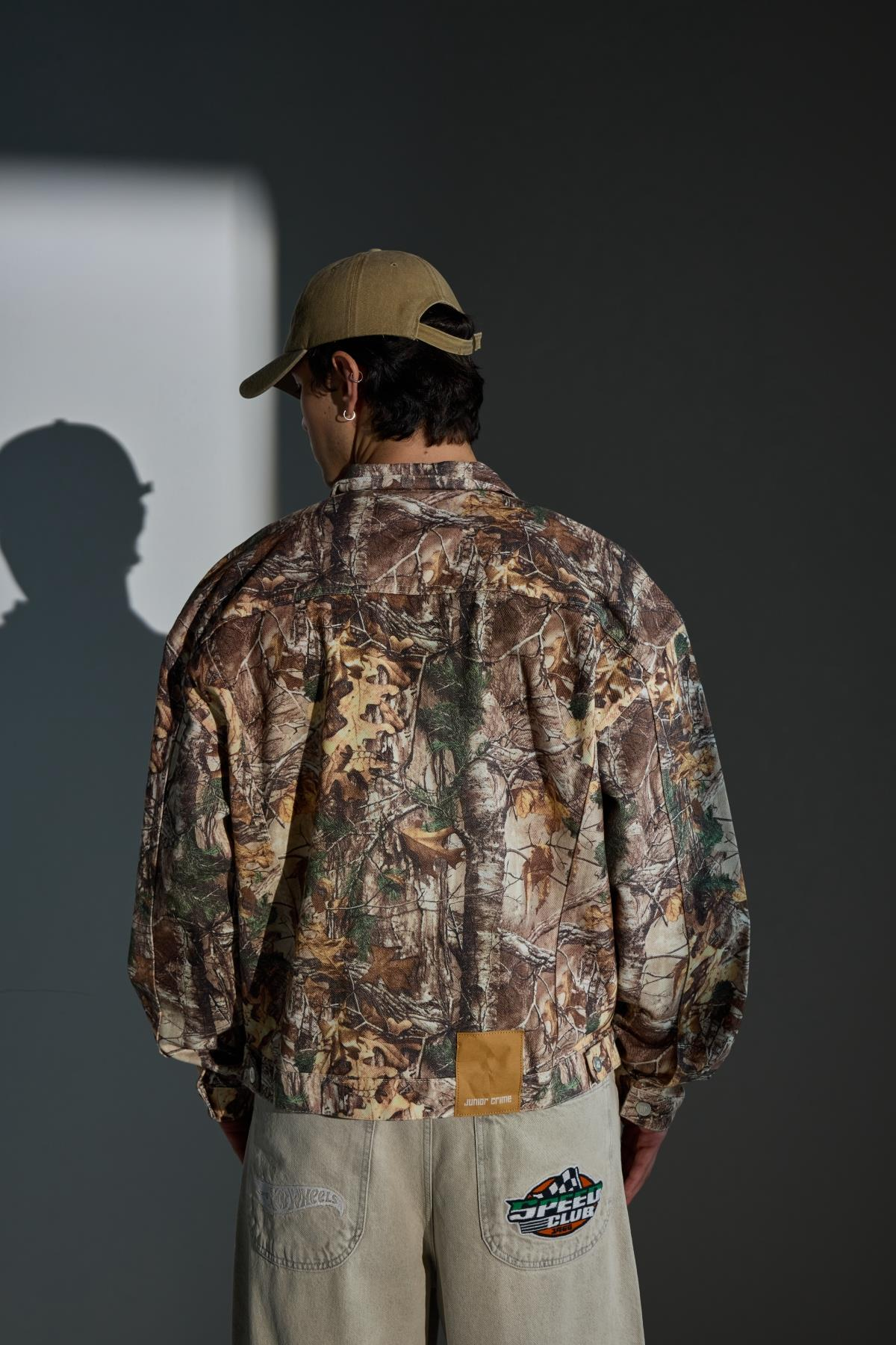 Jr Camo Desenli Kahve Oversize Jean Ceket