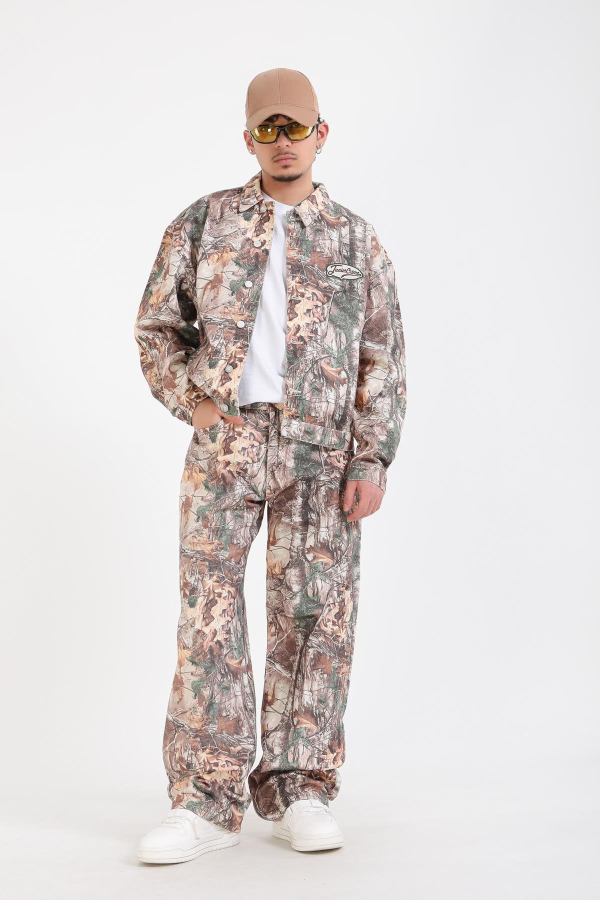 Jr Camo Desenli Kahve Oversize Jean Ceket