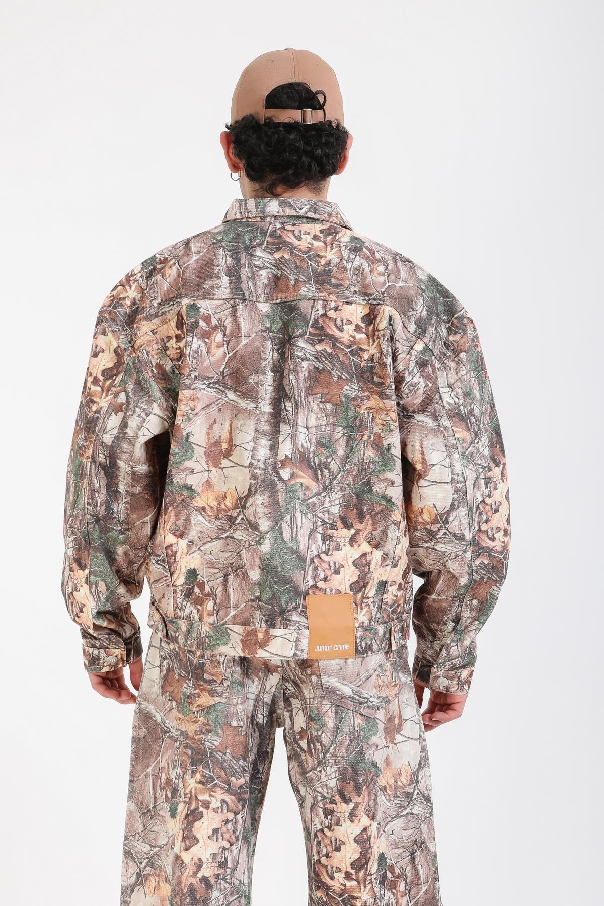Jr Camo Desenli Kahve Oversize Jean Ceket