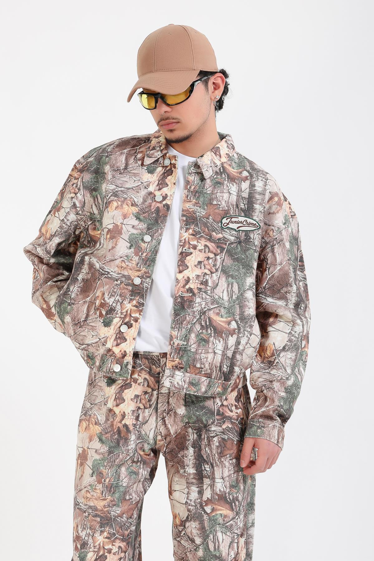 Jr Camo Desenli Kahve Oversize Jean Ceket