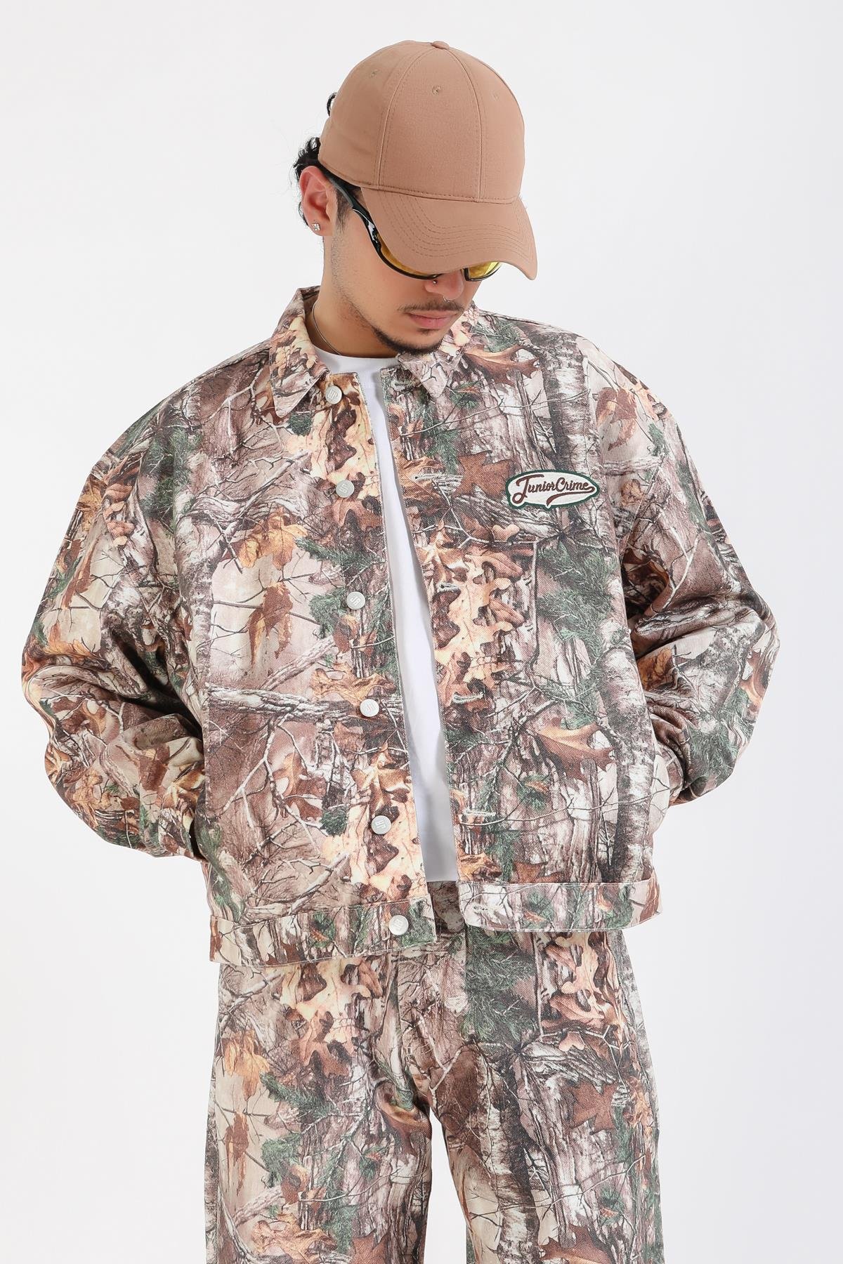 Jr Camo Desenli Kahve Oversize Jean Ceket