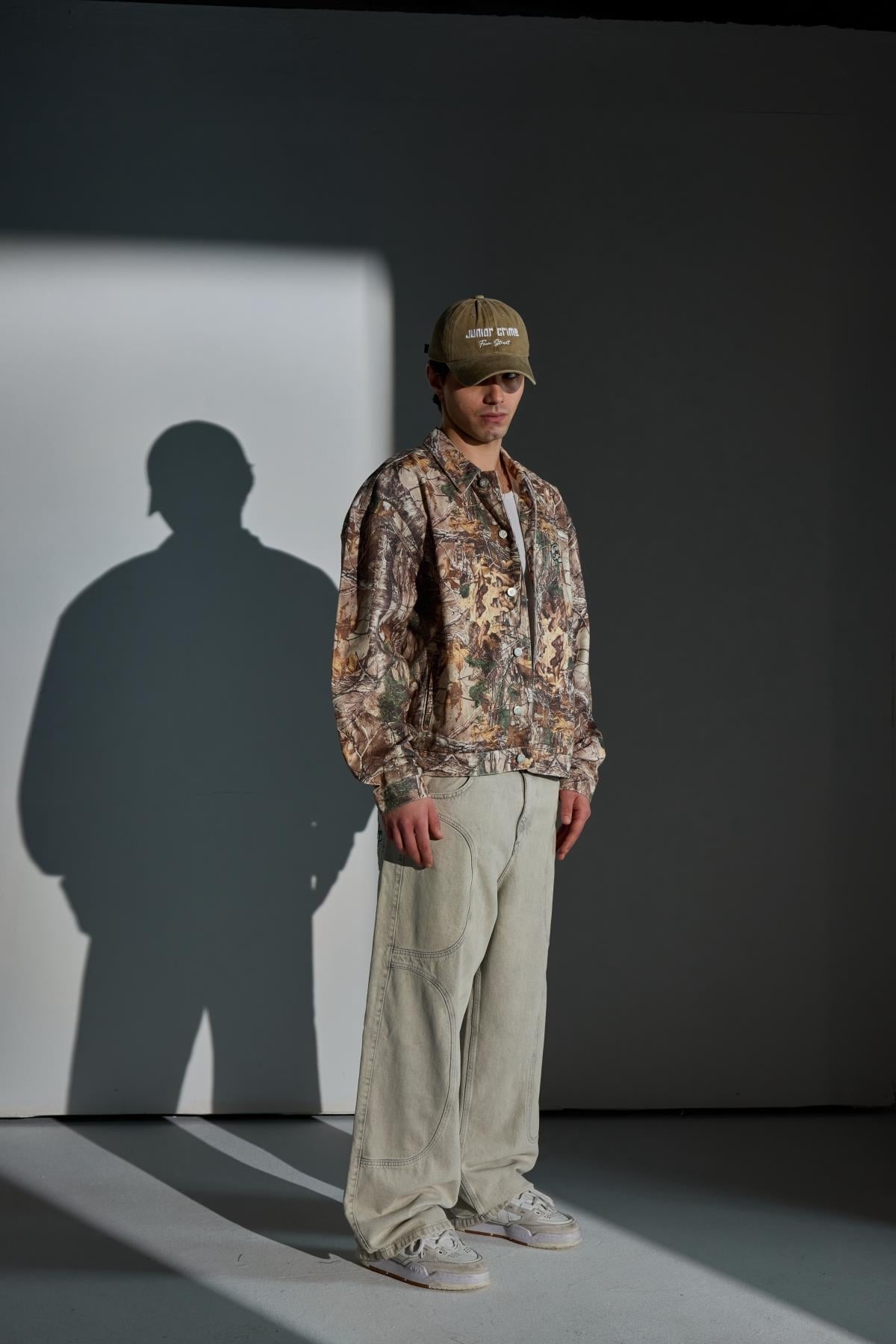 Jr Camo Desenli Kahve Oversize Jean Ceket