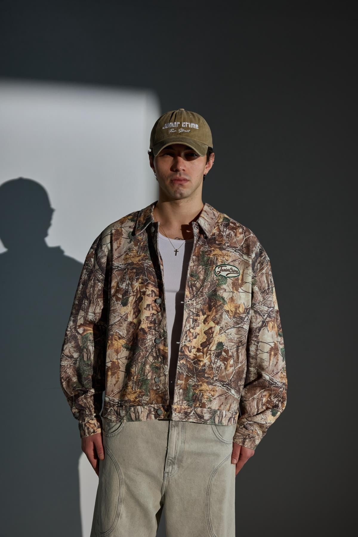 Jr Camo Desenli Kahve Oversize Jean Ceket