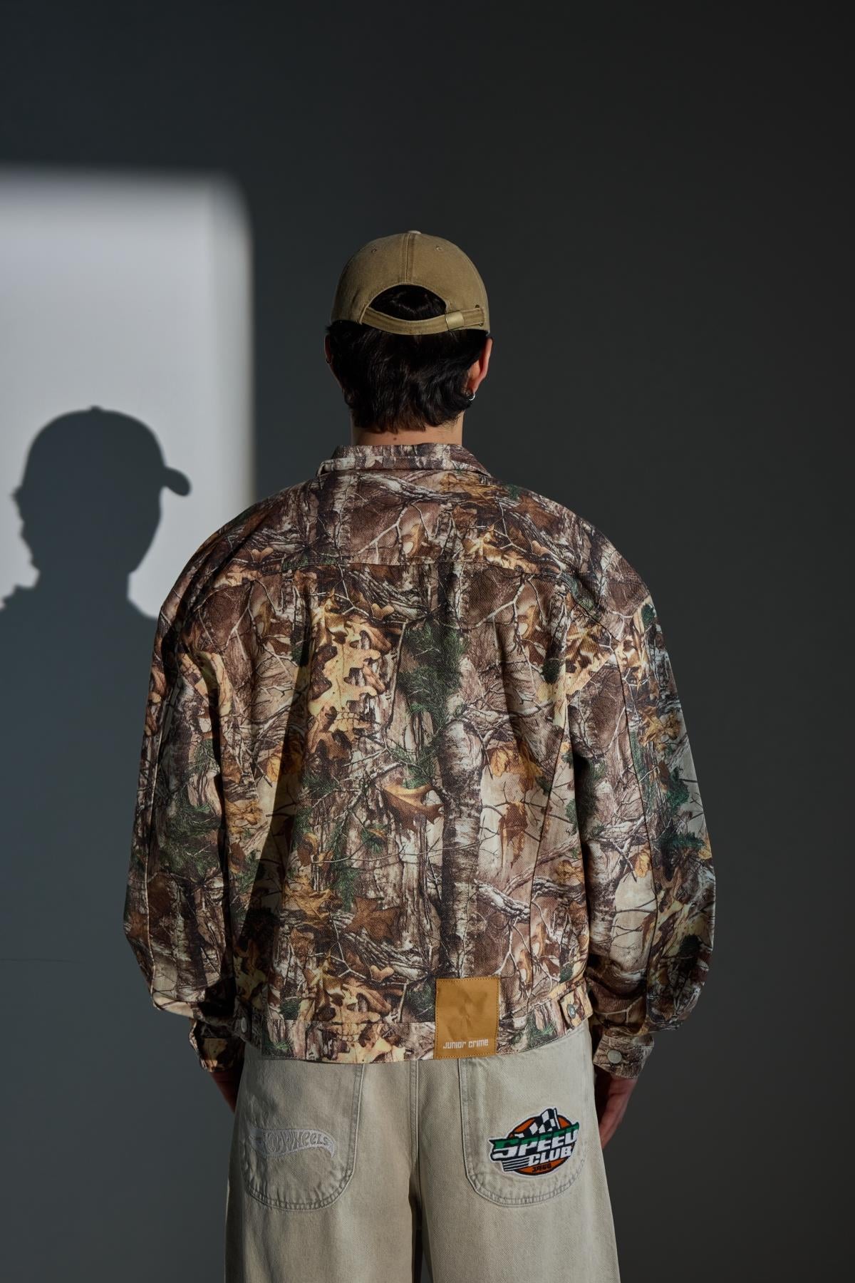 Jr Camo Desenli Kahve Oversize Jean Ceket