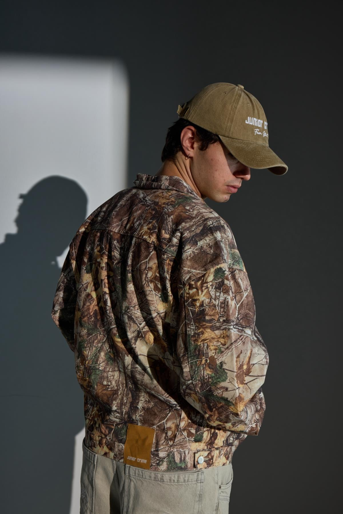 Jr Camo Desenli Kahve Oversize Jean Ceket