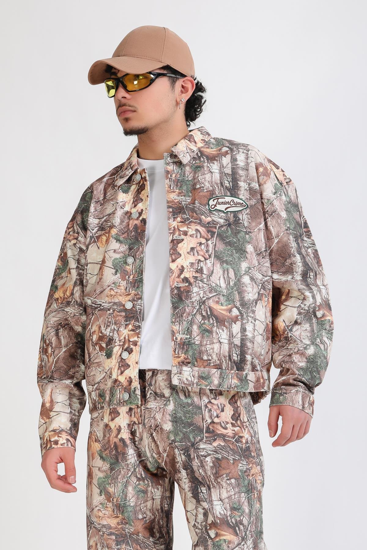 Jr Camo Desenli Kahve Oversize Jean Ceket