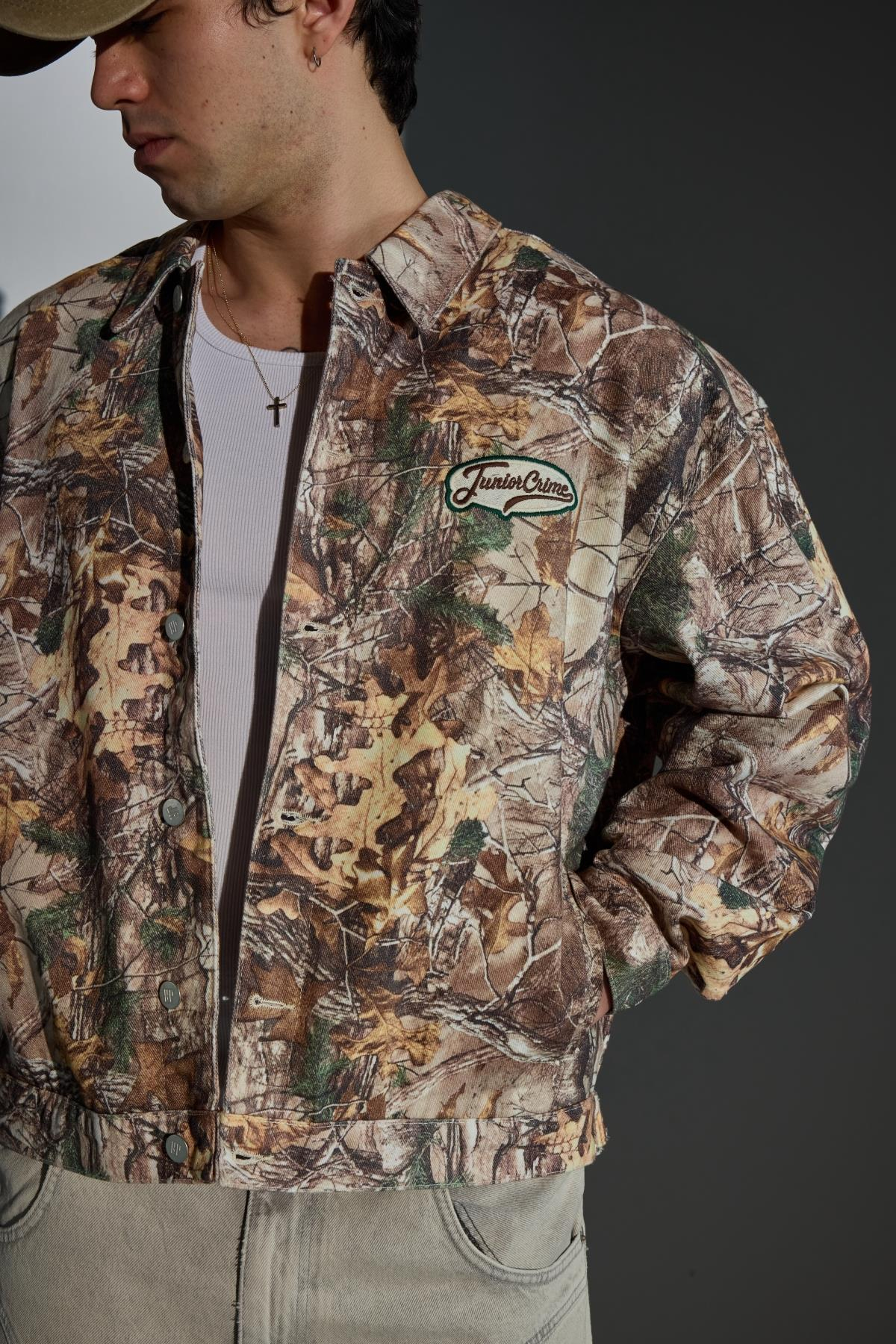 Jr Camo Desenli Kahve Oversize Jean Ceket