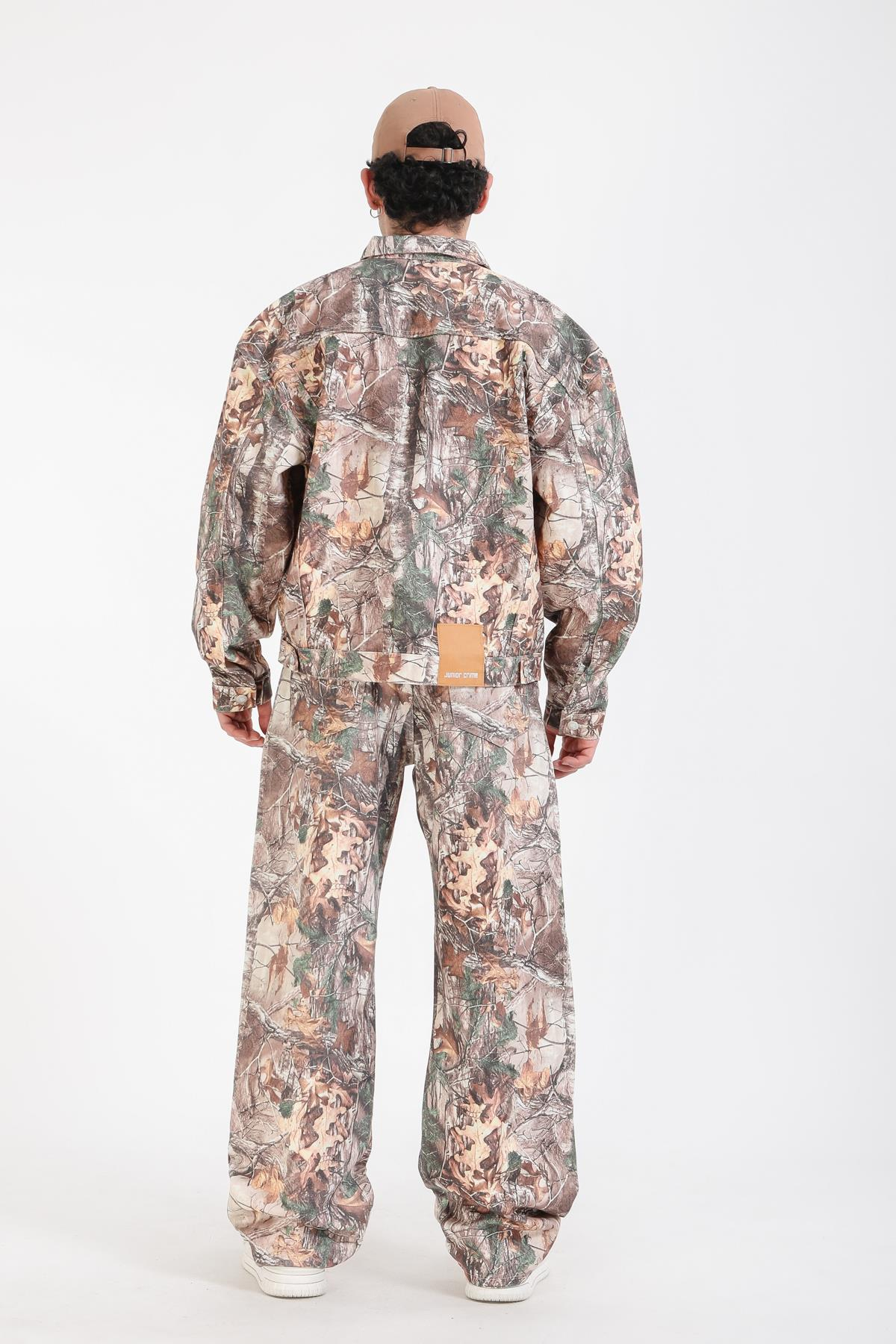 Jr Camo Desenli Kahve Oversize Jean Ceket