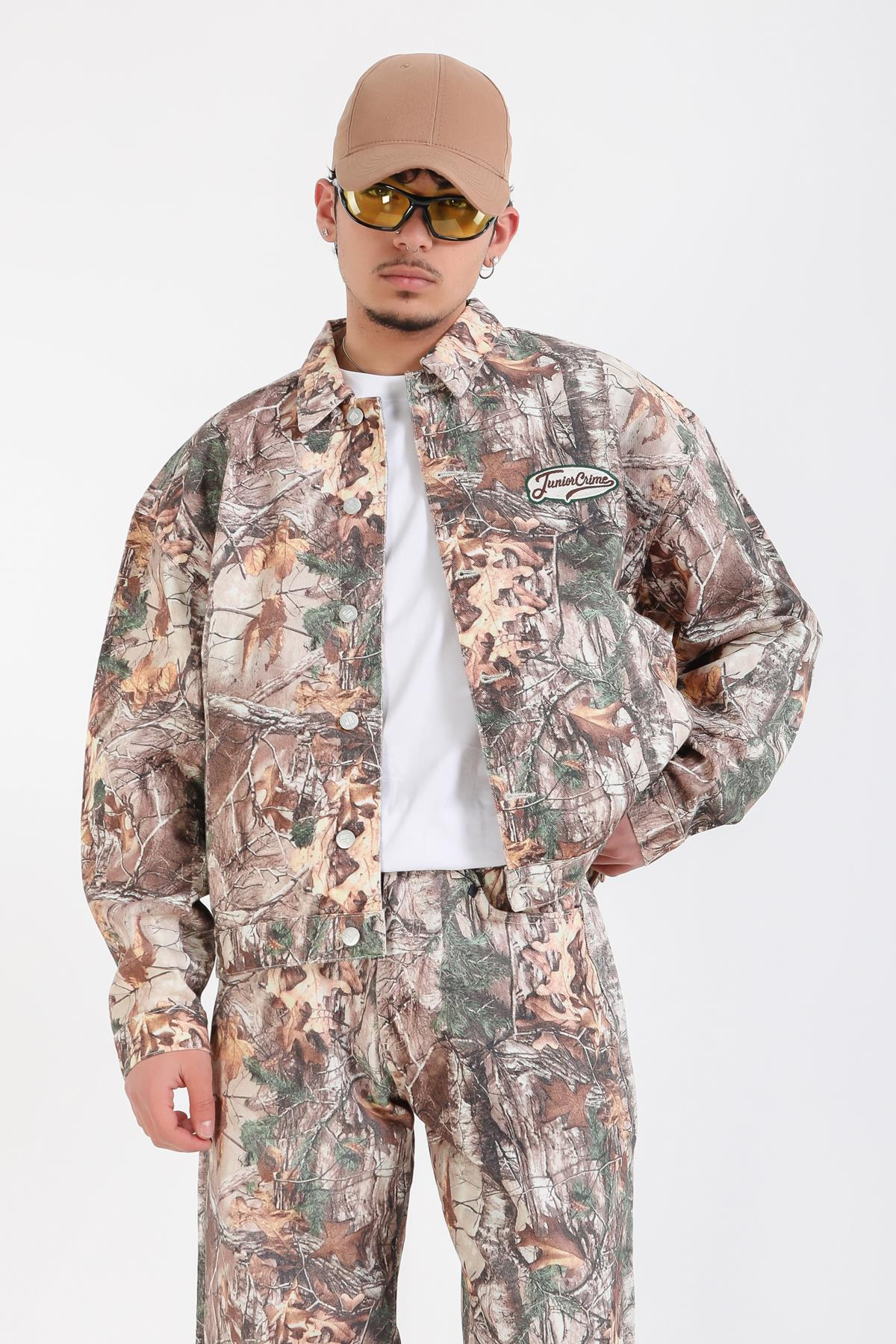 Jr Camo Desenli Kahve Oversize Jean Ceket