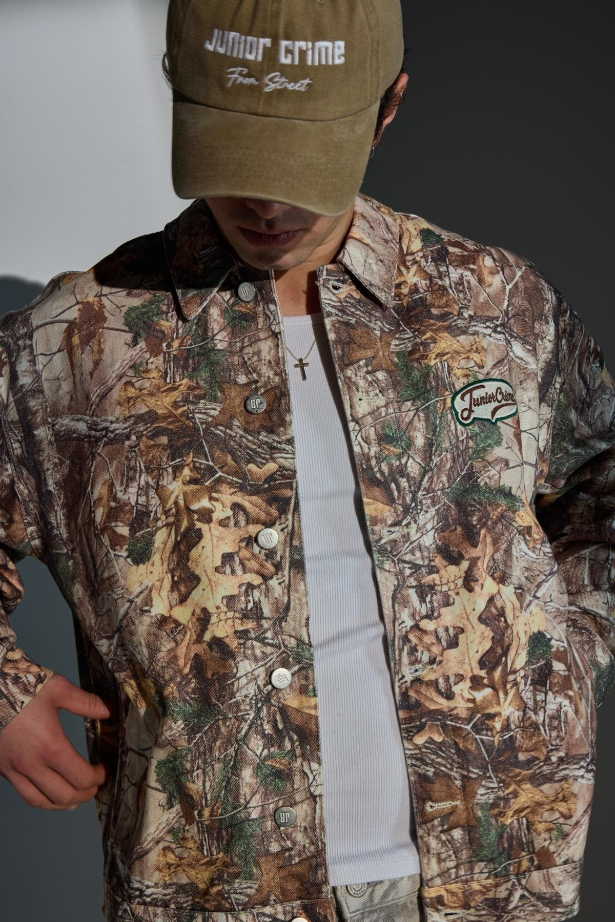 Jr Camo Desenli Kahve Oversize Jean Ceket