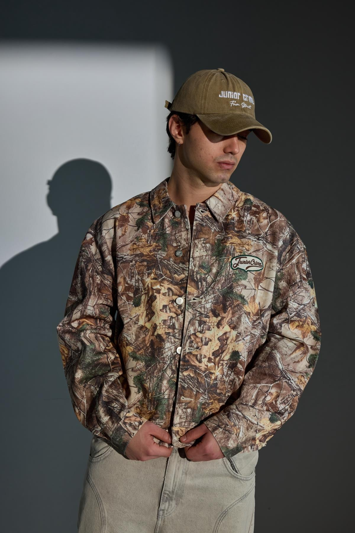 Jr Camo Desenli Kahve Oversize Jean Ceket