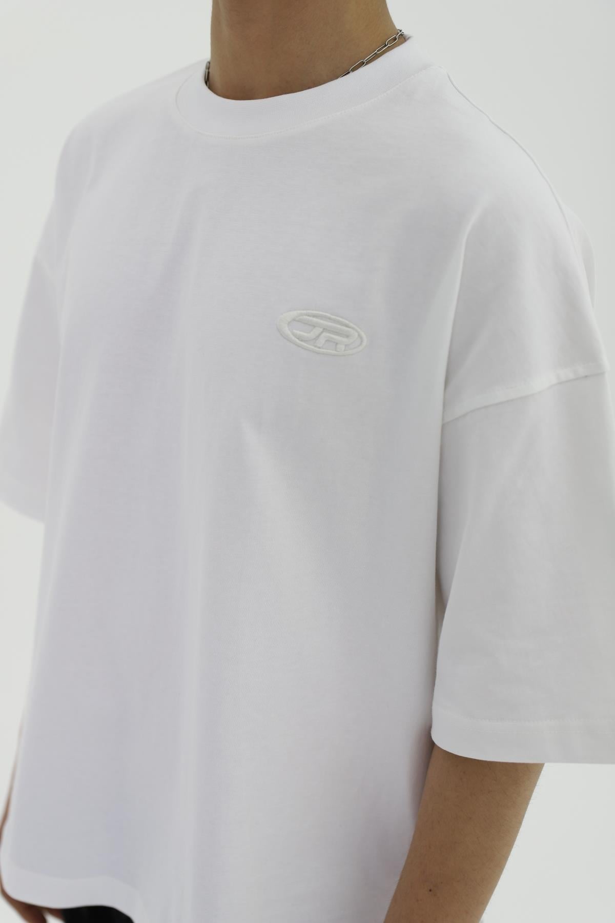 JR Logo Beyaz Boxy Fit Oversize Tshirt