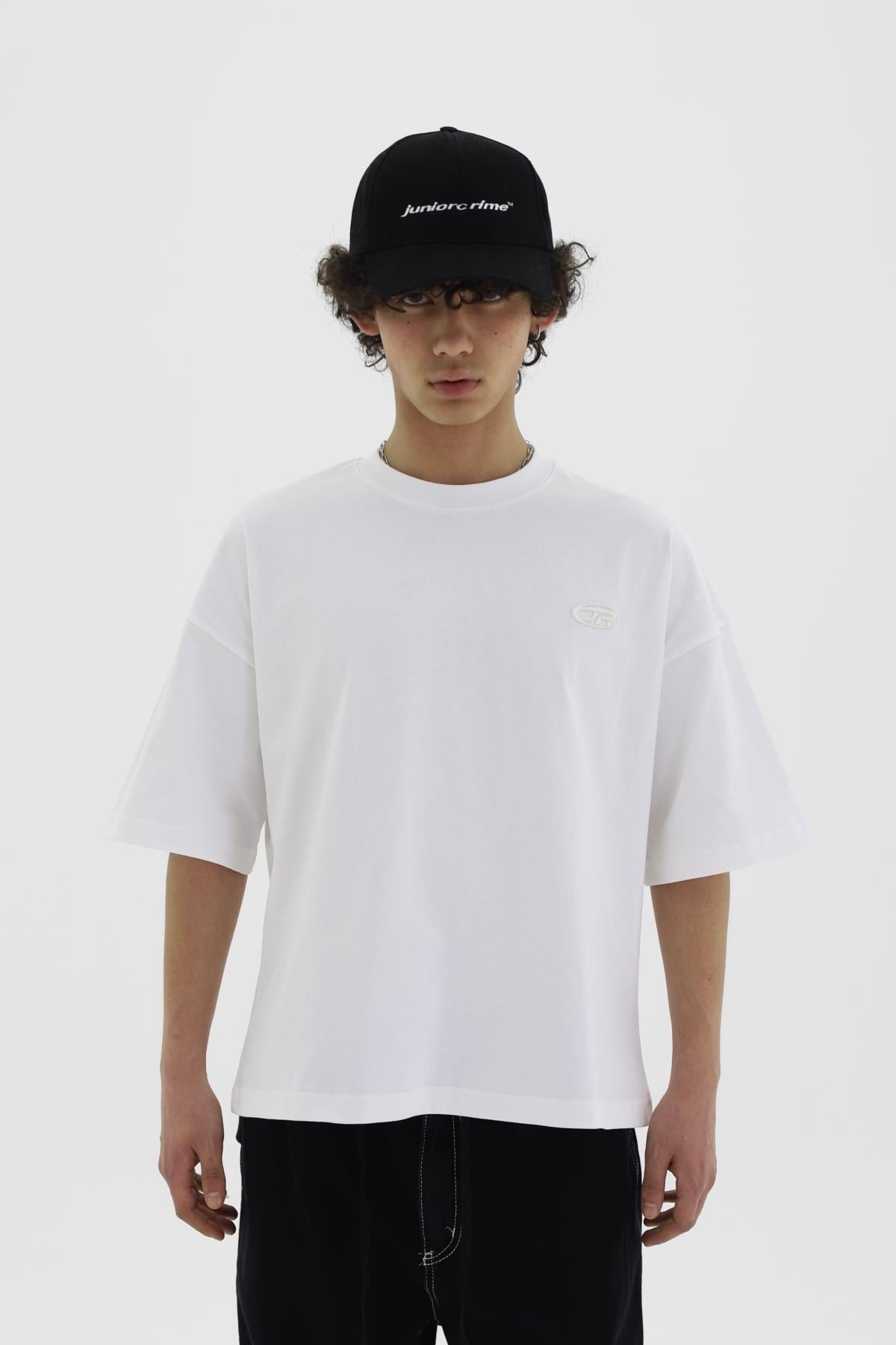 JR Logo Beyaz Boxy Fit Oversize Tshirt