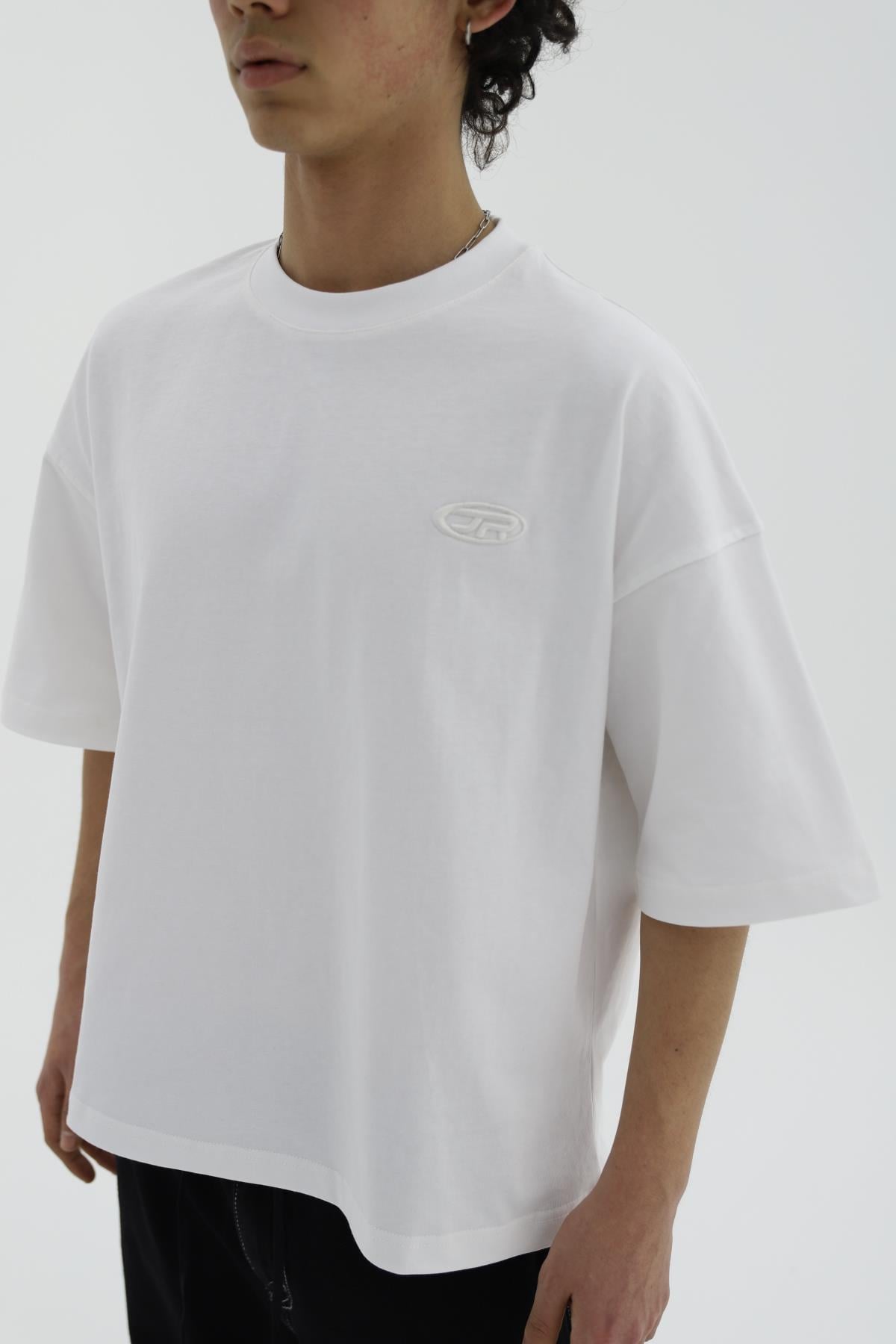 JR Logo Beyaz Boxy Fit Oversize Tshirt