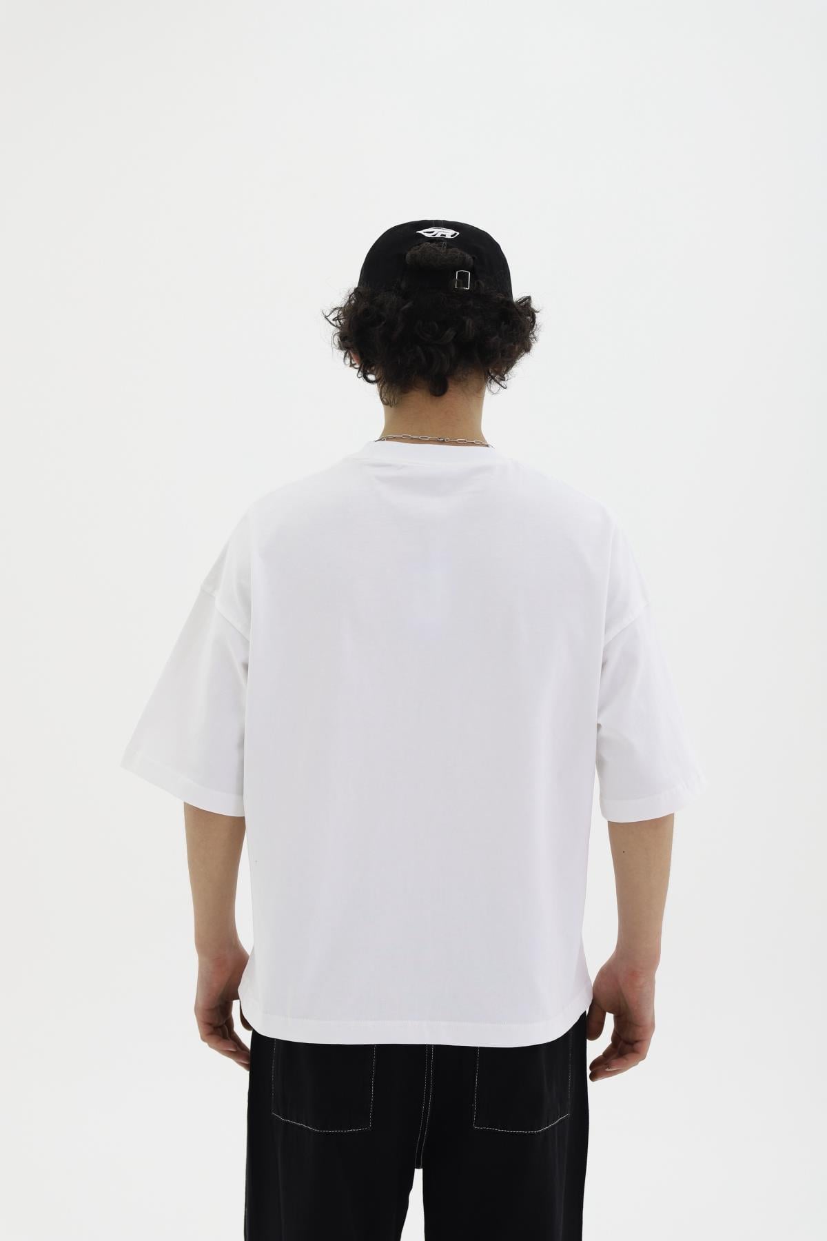 JR Logo Beyaz Boxy Fit Oversize Tshirt