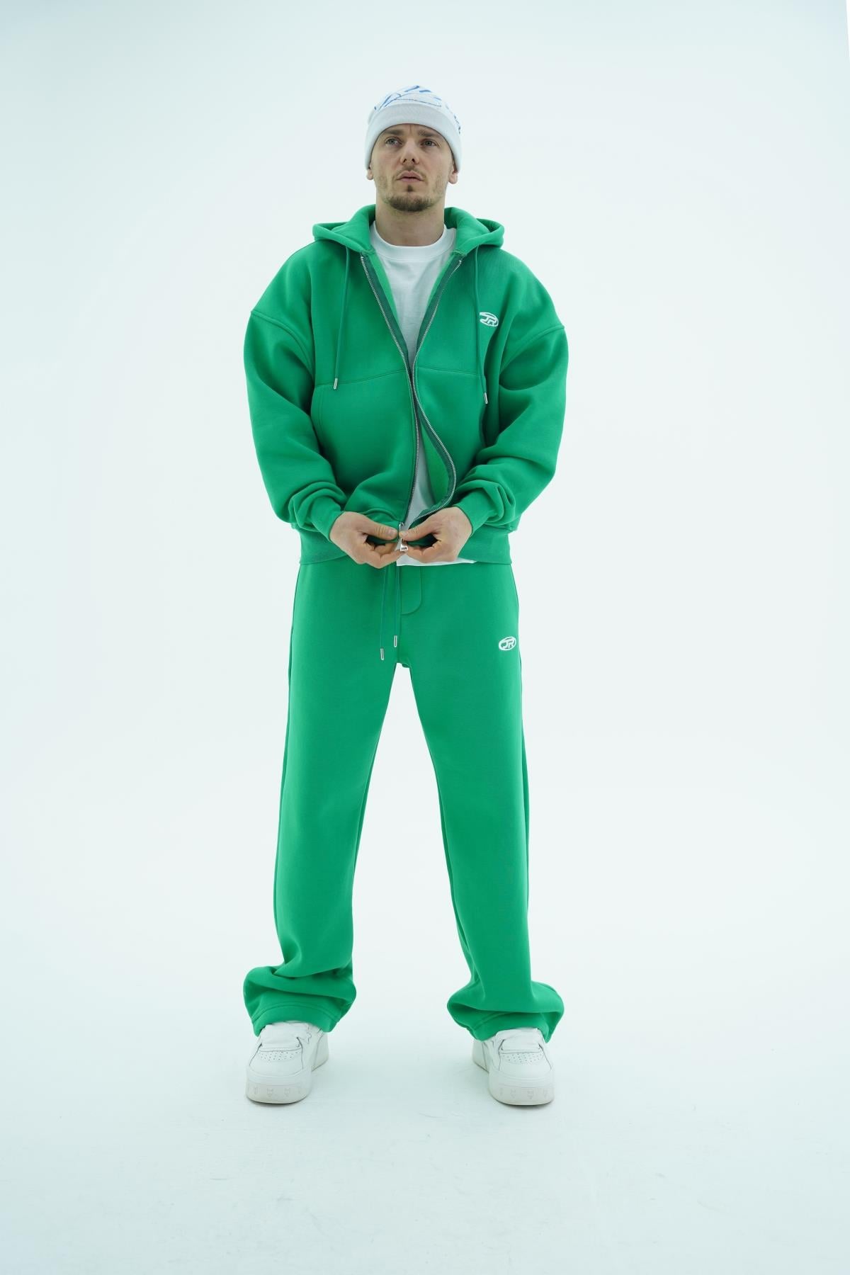 Jr Logo Boxy Kalıp Benetton Yeşil Oversize Zipper Sweatshirt